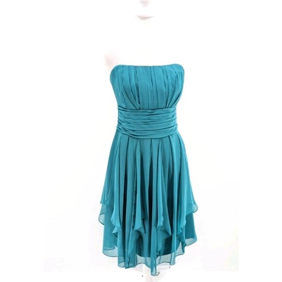 Davids Bridal Aqua Turquoise Strapless Chiffon Bridesmaid Dress F14169 Size 10 - Picture 1 of 8